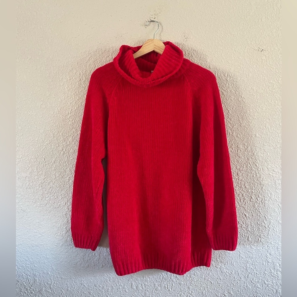 Red Chenille Vintage Turtleneck Sweater
